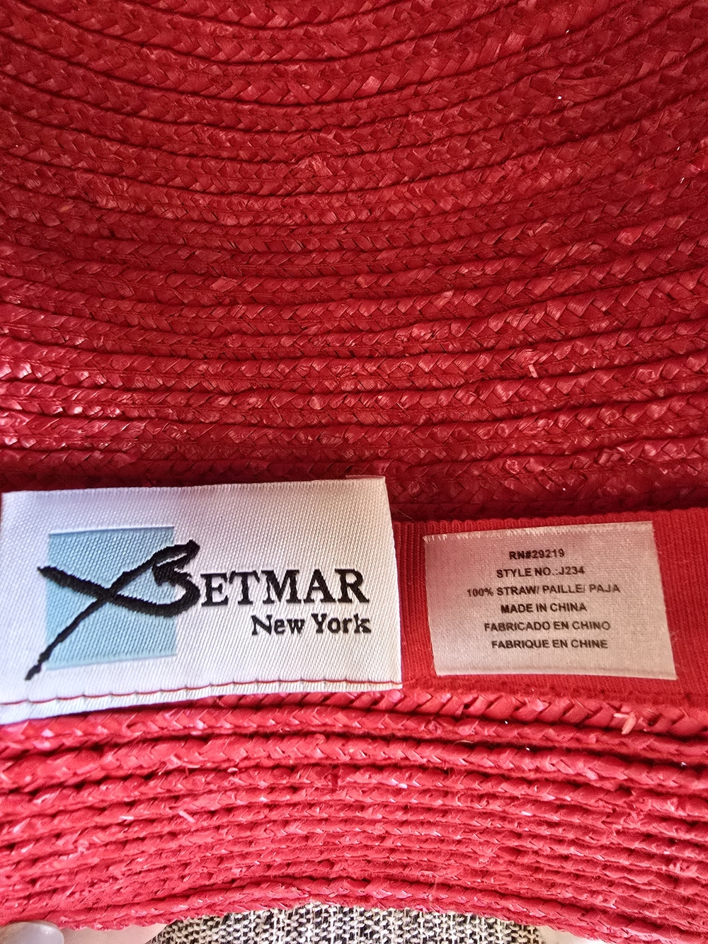 betmar Bright Red Floral Straw Cloche Hat - Picture 6 of 6